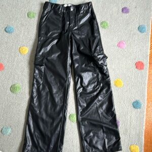 Abercrombie Kids High Waisted Wide Leg Faux Leather Cargo Pants